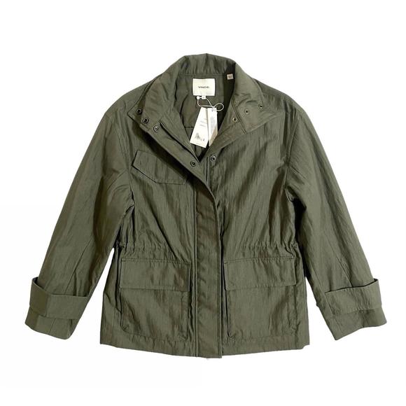 NEW VINCE women's flap pockets drawstring anorak jacket in green - Picture 2 of 3